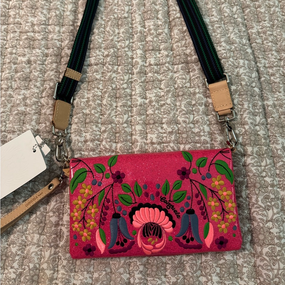 Consuela Uptown crossbody new with tags pink base with embroidered flowers
